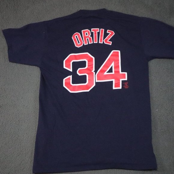 Majestic Shirt Men Large Navy Boston Red Sox Graphic David Ortiz#34 MLB Baseball - Picture 2 of 8